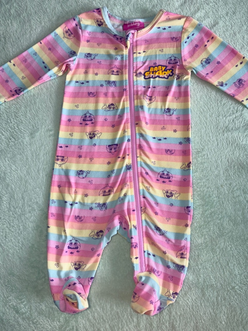 Nickelodeon Baby Shark Pastel Rainbow Stripe Footed One-Piece